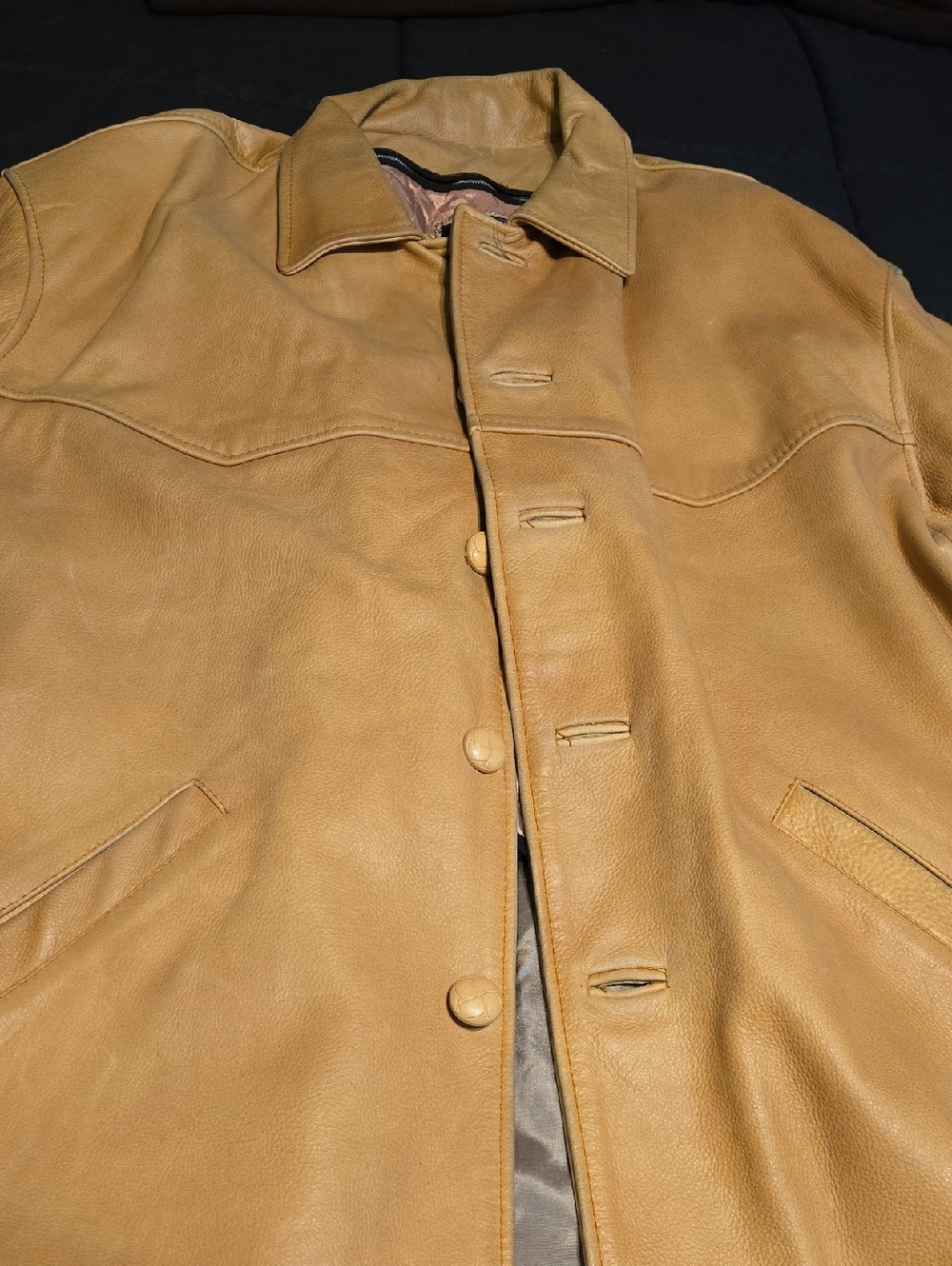 Men's Tan Leather Button-Front Jacket